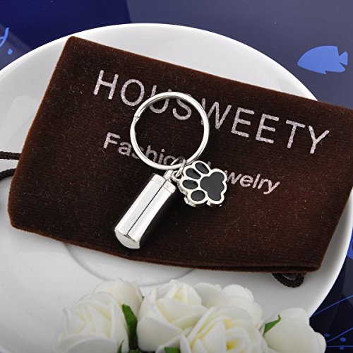 Housweety, recipiente de acero inoxidable para cenizas de mascotas con llavero y colgante con huella de perro