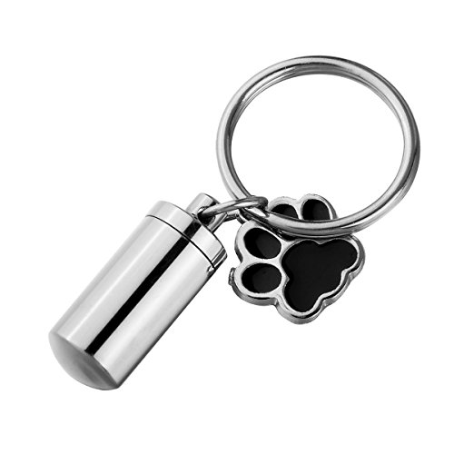 Housweety, recipiente de acero inoxidable para cenizas de mascotas con llavero y colgante con huella de perro