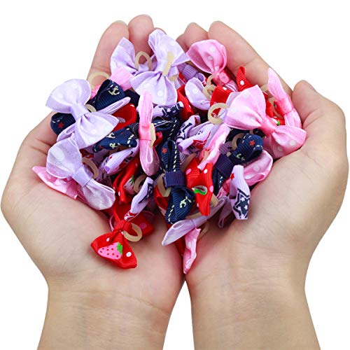 HQdeal 50Pcs Lazos para el Cabello de Perros con Bandas de Goma,Mascotas Lazos Multicolores para el Cabello, para pequeño Animal Perro Gato Gatito Puppy