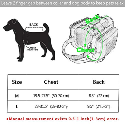 HSDCK Impermeable Perro táctico Arnés Mochila Bolsa de sillín para la Mediana Grande Viaje Perros de excursión Que acampa con la manija,Verde,L