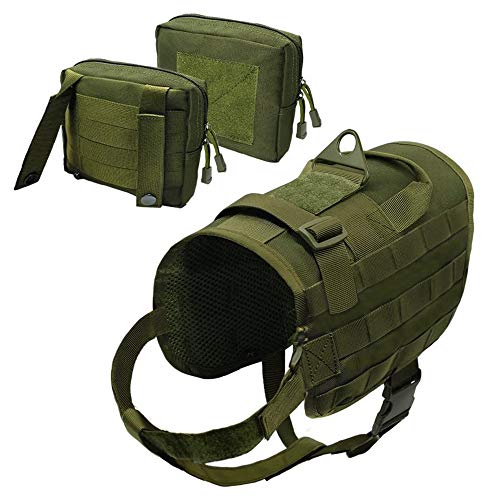 HSDCK Impermeable Perro táctico Arnés Mochila Bolsa de sillín para la Mediana Grande Viaje Perros de excursión Que acampa con la manija,Verde,L