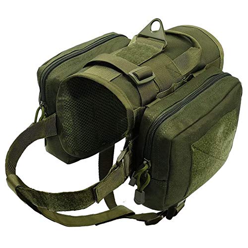 HSDCK Impermeable Perro táctico Arnés Mochila Bolsa de sillín para la Mediana Grande Viaje Perros de excursión Que acampa con la manija,Verde,L