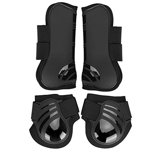 Huairdum Botas de Pata, 2 Pares de Botas de Caballo con Patas Gruesas, Botas de tendón y Fetiche de Caballo de PU, Botas traseras Delanteras de Bota de Caballo para Entrenamiento(B