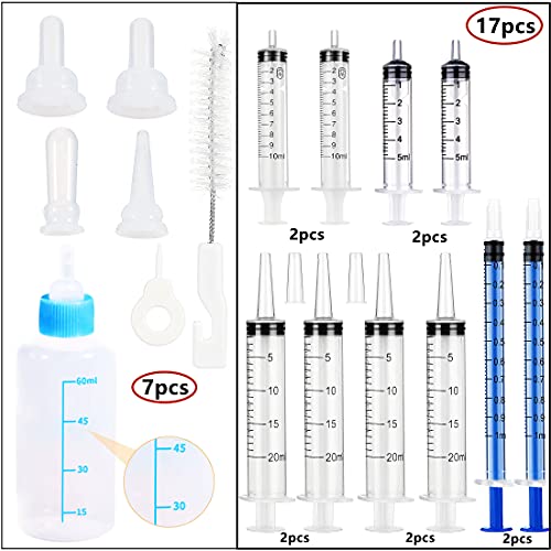 HUAZIZ Kits de Biberones de Enfermería Azul para Mascotas de 60 ML con Pezones de Repuesto y Jeringa, Recién Nacido Mascota Pequeño Leche Feeder, para Gatitos Cachorros de Animales Pequeños