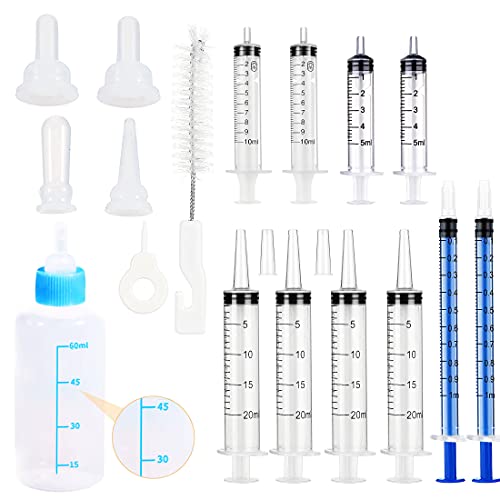 HUAZIZ Kits de Biberones de Enfermería Azul para Mascotas de 60 ML con Pezones de Repuesto y Jeringa, Recién Nacido Mascota Pequeño Leche Feeder, para Gatitos Cachorros de Animales Pequeños