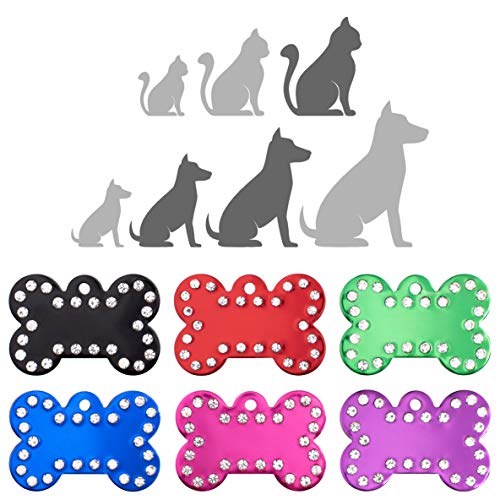 Hueso Deluxe Placa Chapa Medalla de identificación Personalizada para Collar Perro Gato Mascota grabada (Fucsia)