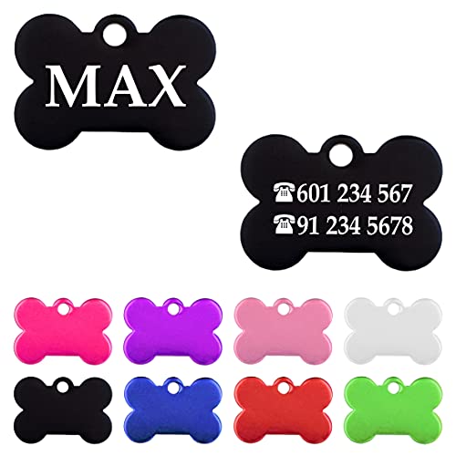 Hueso para Mascotas Muy pequeñas Placa Chapa Medalla de identificación Personalizada para Collar Perro Gato Mascota grabada (Negro)