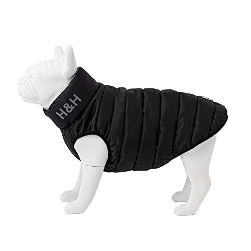 HUGO & HUDSON Chaqueta de Perro Puffer – Ropa y Accesorios para Perros Reversible cálido Impermeable Abrigo de Perro con Agujero de fijación para Collar – Negro y Gris – S35