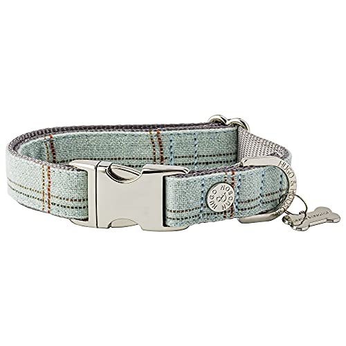 Hugo & Hudson Collar de Perro con Hebilla de Metal Tweed a Cuadros, pequeño, Aguamarina