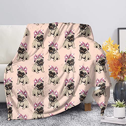 HUGS IDEA Manta para cachorros con diseño de caricatura, tamaño básico y tamaño completo, diseño de lazo de lunares rosados para perros y cachorros, decoración del hogar, talla XS