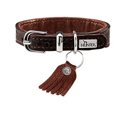 HUNTER Cody Petit - Collar de Piel para Perros pequeños, Estilo rústico, Suave, Talla 27 (XXS-XS), Color marrón Oscuro y coñac