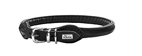 HUNTER - Collar de Cuero Redondo y Suave para Perros (35/Negro)