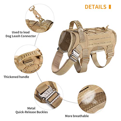 HUNTVP Chaleco Táctico para Perros Molle 1000D Nylon Militar Ajustable para Perros Medianos Grandes Caza Al Aire Libre Senderismo Entrenamiento, Marrón-M