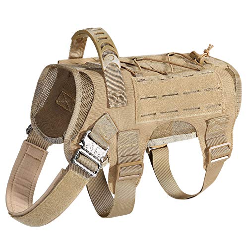 HUNTVP Chaleco Táctico para Perros Molle 1000D Nylon Militar Ajustable para Perros Medianos Grandes Caza Al Aire Libre Senderismo Entrenamiento, Marrón-M