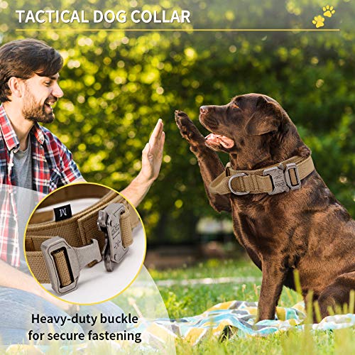 HUNTVP Collar Táctico para Perros con Mango de Control, Ajustable Collar de Nailon con Hebilla de Metal, para Perros Medianos Grandes Caza Al Aire Libre Entrenamiento, Marrón-L