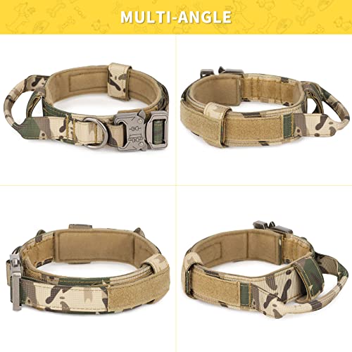 Huntvp Collar Táctico para Perros con Mango de Control, Ajustable Collar de Nailon con Hebilla de Metal, para Perros Medianos Grandes Caza Al Aire Libre Entrenamiento, Camo-L