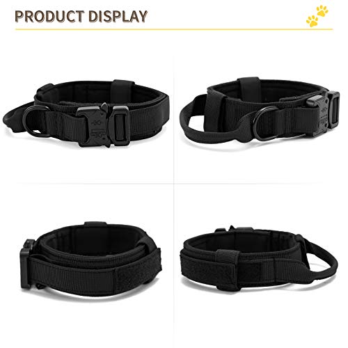 HUNTVP Collar Táctico para Perros con Mango de Control, Ajustable Collar de Nailon con Hebilla de Metal, para Perros Medianos Grandes Caza Al Aire Libre Entrenamiento, Negro-M