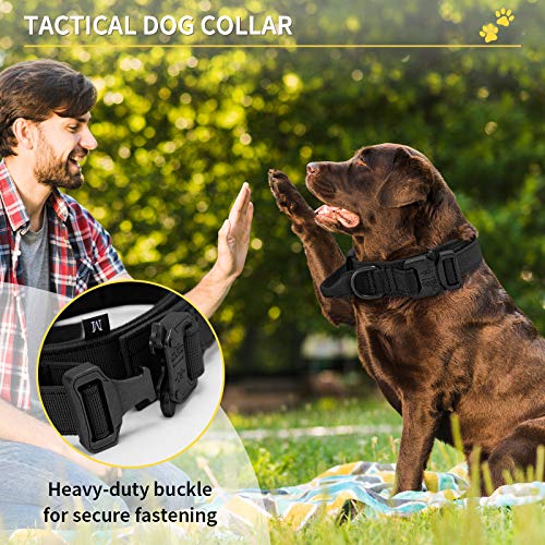 HUNTVP Collar Táctico para Perros con Mango de Control, Ajustable Collar de Nailon con Hebilla de Metal, para Perros Medianos Grandes Caza Al Aire Libre Entrenamiento, Negro-M