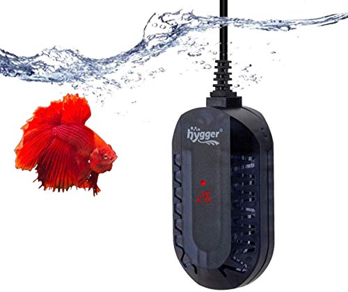 Hygger Calentador para Acuario,Ajustable Sumergible Calentador con LED Digital Controlador Externo Protector Antiexplosión para Pecera de Tortuga Betta y Pequeña (50W, 1-25litros)