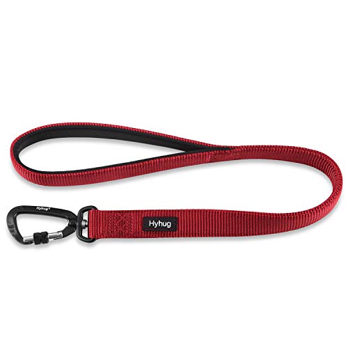 Hyhug Correa Corta Resistente de 61 cm de Longitud con asa cómoda y Correa de Aluminio de aviación Ligera para Perros Grandes y medianos. (Rojo)