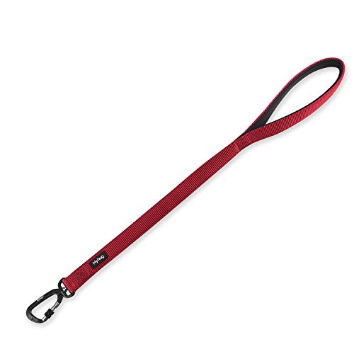 Hyhug Correa Corta Resistente de 61 cm de Longitud con asa cómoda y Correa de Aluminio de aviación Ligera para Perros Grandes y medianos. (Rojo)