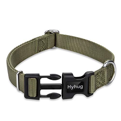 Hyhug Cuello de Trabajo Pesado clásico de Color sólido para Perros Grandes, medianos y pequeños, Ajuste de diseño único. (Medio M, Verde Militar)