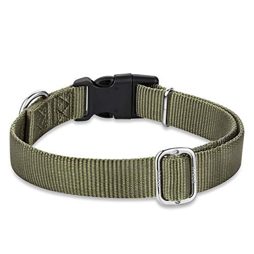 Hyhug Cuello de Trabajo Pesado clásico de Color sólido para Perros Grandes, medianos y pequeños, Ajuste de diseño único. (Medio M, Verde Militar)