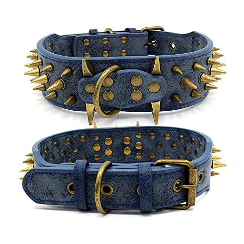 HZONGBO Retro Copper Spikes Tachuelas Collar de Perro para Perros Grandes Mastín de Pastor alemán Rottweiler Bulldog 2"Ampliación PU Collar de Cuero Mascota Collar de Perro Tachonado