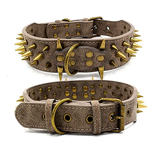 HZONGBO Retro Copper Spikes Tachuelas Collar de Perro para Perros Grandes Mastín de Pastor alemán Rottweiler Bulldog 2"Ampliación PU Collar de Cuero Mascota Collar de Perro Tachonado