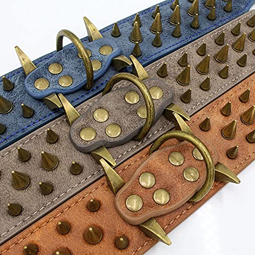 HZONGBO Retro Copper Spikes Tachuelas Collar de Perro para Perros Grandes Mastín de Pastor alemán Rottweiler Bulldog 2"Ampliación PU Collar de Cuero Mascota Collar de Perro Tachonado