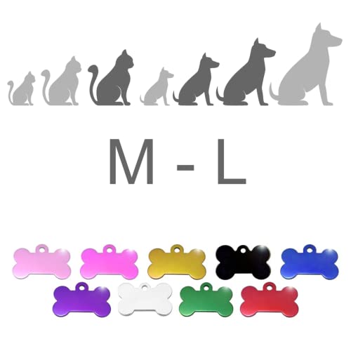 Iberiagifts - Hueso para Mascotas Medianas-Grandes con Corazones Placa Chapa de identificación Personalizada para Collar Perro Gato Mascota grabada (Negro)