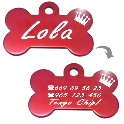 Iberiagifts - Hueso para Mascotas Medianas-Grandes con Corona Placa Chapa de identificación Personalizada para Collar Perro Gato Mascota grabada (Azul)