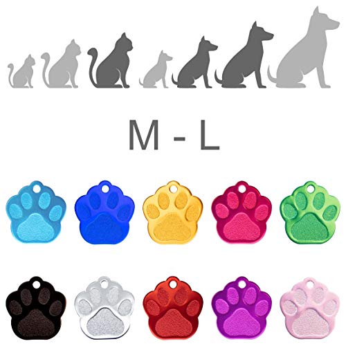 Iberiagifts - Placa en Forma de Huella para Mascotas Medianas-Grandes Chapa Medalla de identificación Personalizada para Collar Perro Gato Mascota grabada (Rojo)