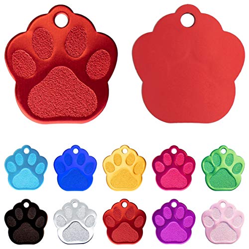 Iberiagifts - Placa en Forma de Huella para Mascotas Medianas-Grandes Chapa Medalla de identificación Personalizada para Collar Perro Gato Mascota grabada (Rojo)