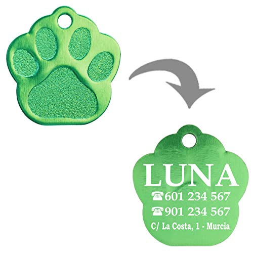 Iberiagifts - Placa en Forma de Huella para Mascotas Medianas-Grandes Chapa Medalla de identificación Personalizada para Collar Perro Gato Mascota grabada (Rojo)