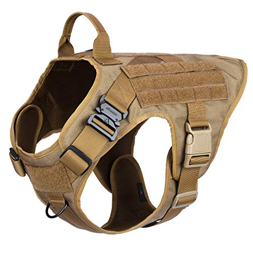 ICEFANG Arnés Modular para Perro, Militar K9 Chaleco Molle táctico para Perro, sin Tirar de Clip Frontal, Gancho y Panel de Bucle para Parche de Perro, CB-2x Hebilla de Metal (XL) marrón Coyote