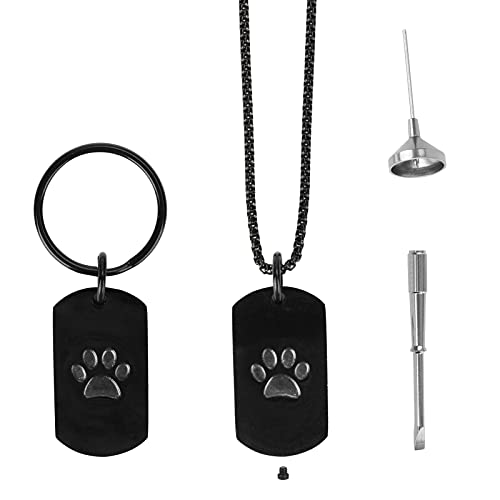 icyant Collar de urna para cenizas, llavero de urna 2 en 1 y colgante de urna con estampado de huellas de perro, urna para hombre y mujer, joyería para cremación de mascotas con kit de llenado para