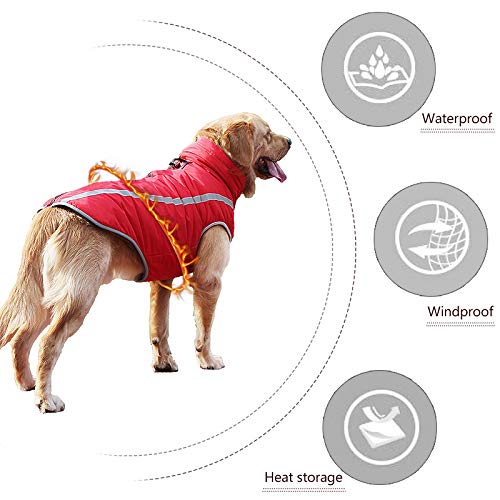 Idepet Abrigo Impermeable para Perros Chaqueta cálida de Invierno, Chaqueta para Perros a Prueba de Viento para Perros pequeños medianos Grandes con Orificio para el arnés XL-6XL