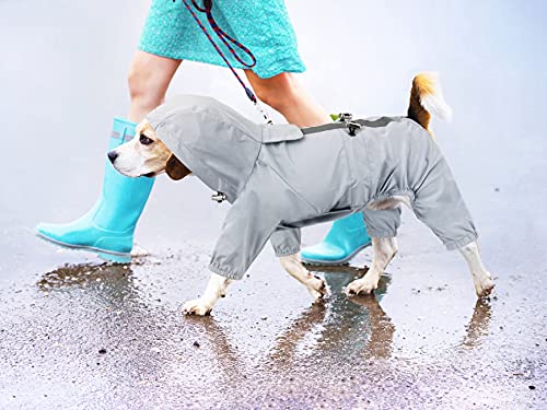 Idepet Abrigo Impermeable para Perros con Capucha para Perros,Chaqueta de Lluvia Ligera para Mascotas Poncho de Lluvia para Perros con Orificio de arnés de Tira Reflectante para Perros