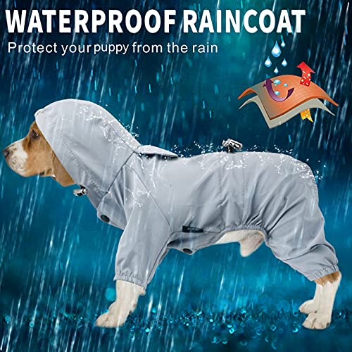 Idepet Abrigo Impermeable para Perros con Capucha para Perros,Chaqueta de Lluvia Ligera para Mascotas Poncho de Lluvia para Perros con Orificio de arnés de Tira Reflectante para Perros