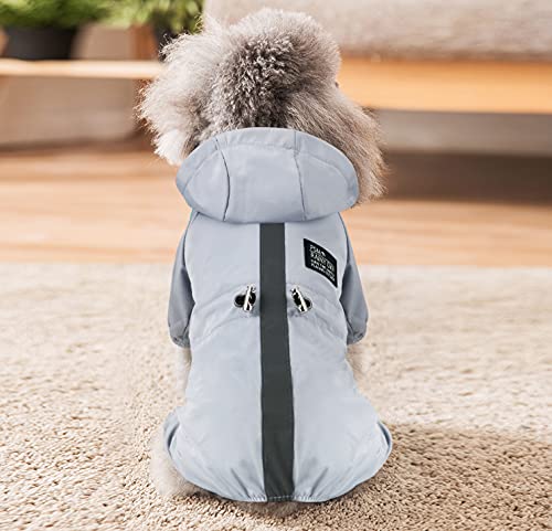 Idepet Abrigo Impermeable para Perros con Capucha para Perros,Chaqueta de Lluvia Ligera para Mascotas Poncho de Lluvia para Perros con Orificio de arnés de Tira Reflectante para Perros