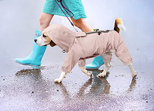 Idepet Abrigo Impermeable para Perros con Capucha para Perros,Chaqueta de Lluvia Ligera para Mascotas Poncho de Lluvia para Perros con Orificio de arnés de Tira Reflectante para Perros