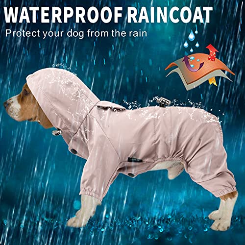 Idepet Abrigo Impermeable para Perros con Capucha para Perros,Chaqueta de Lluvia Ligera para Mascotas Poncho de Lluvia para Perros con Orificio de arnés de Tira Reflectante para Perros