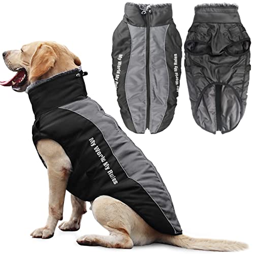 Idepet Abrigo para Perros Chaqueta cálida, Traje de Nieve Reflectante para Mascotas Deportes al Aire Libre Ropa Impermeable para Perros Chaleco para Perros Mediano Grande con Orificio para el arnés