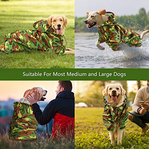 Idepet Chubasquero para Perros, Impermeable para Perros Poncho de Lluvia para Perros Ajustable con Orificio para Arnés (L, Verde Camuflaje)