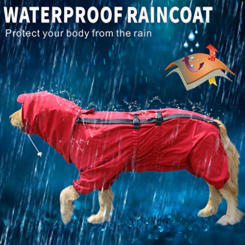 Idepet Chubasquero para Perros, Impermeable para Perros Poncho de Lluvia para Perros Ajustable con Orificio para Arnés (XXL, Rojo)