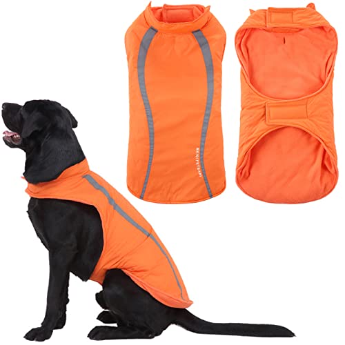 Idepet Impermeable Abrigo para Perros Chaleco cálido Ropa Correa Reflectante Patchwork Acolchado Mediano Chaqueta para Perro Grande Sudadera con Capucha