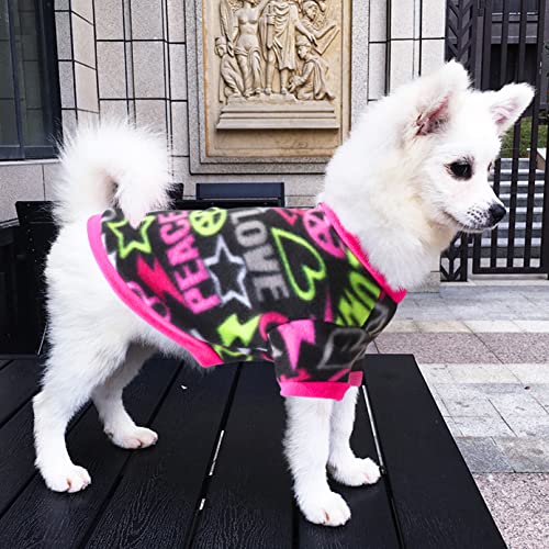 Idepet Pet Dog Cat Clothes Graffiti Style Soft Fleece Sweater Shirt Coat para Perros pequeños Puppy Teddy Chihuahua Poodle Boys Girls (M, Negro)