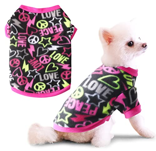 Idepet Pet Dog Cat Clothes Graffiti Style Soft Fleece Sweater Shirt Coat para Perros pequeños Puppy Teddy Chihuahua Poodle Boys Girls (M, Negro)