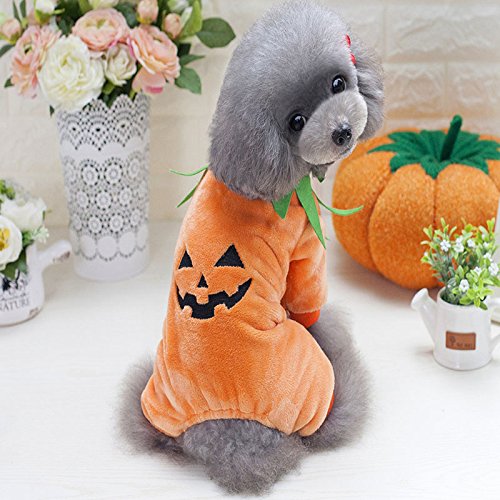 Idepet Ropa de Mascota Halloween Calabaza Disfraz de Forro Polar Chamarra Ropa para Perro Gatos Cachorro Chihuahua Dressing Up Fiesta Halloween Navidad Pascua Festival Actividad Ropa